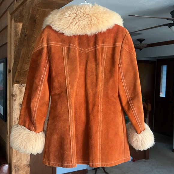 Vintage 1970s Brown Suede Leather Fur Lined Penny Lane Jacket XS - Picture 8 of 17